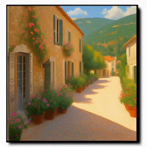 AI generated: impressionist painting on canvas of Provence, in the style of impressionist masters, warm color, del...