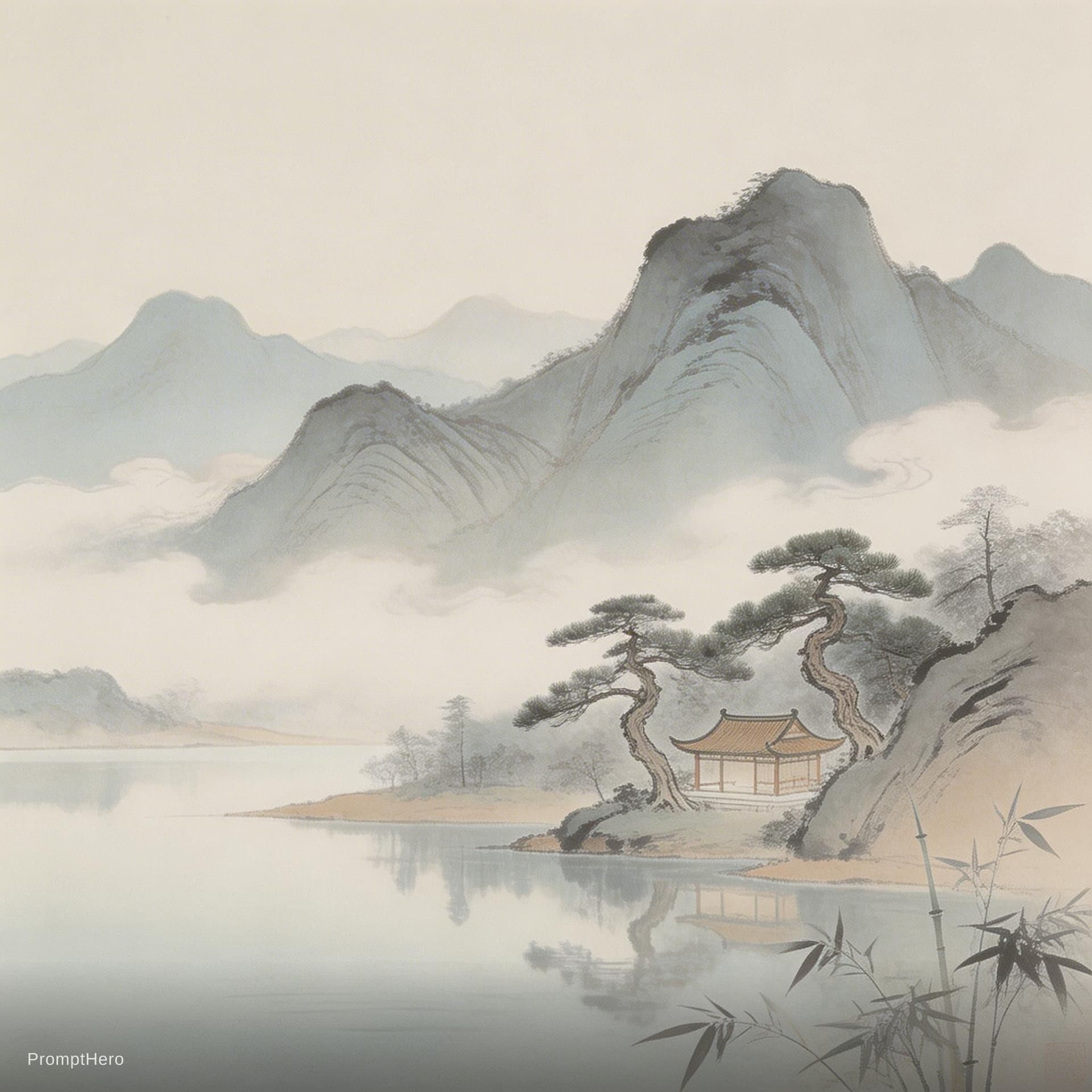 AI generated: Oriental painting, muted tonalities, traditional oriental backgrounds --chaos 75 --ar 1:2 --style ra...