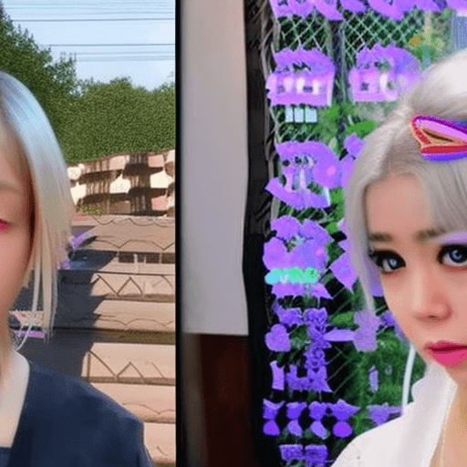 AI generated: Dos chicas gyarugal estilo anime , chica gyarugal Yamamba morena de pelo blanco y maquillaje exagera...