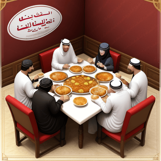 AI generated: A Ramadan poster in a 3D design, showing a picture of a family eating Ramadan breakfast with the phr...