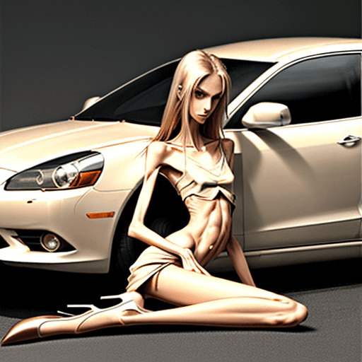 AI generated: a needle-thin skinny slender anorexic girl , flat-chested model with extreme long and skinny legs wi...