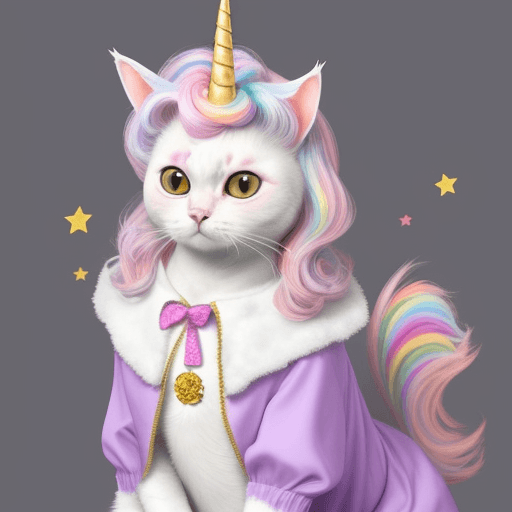 AI generated: a cat with a costume of a unicorn