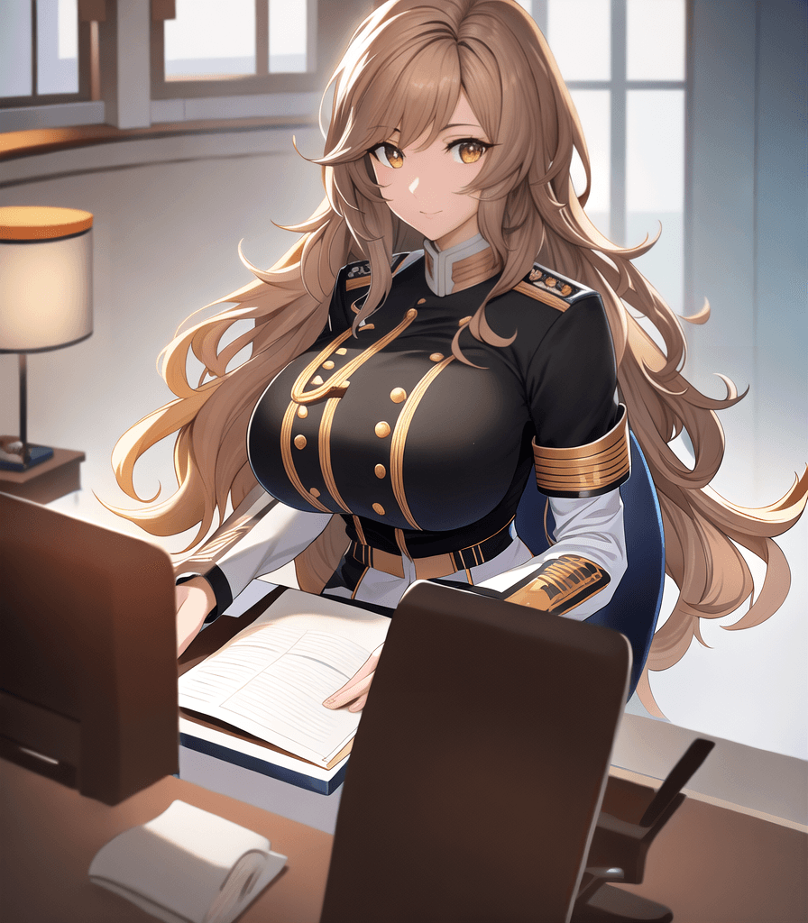 AI generated: perfect anime illustration, 1girl, wavy hair, (huge breasts:1.4), best brown hair, school girl, (sch...