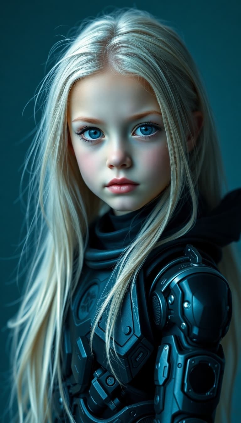 AI generated: a professional photo of a exceptionally of the most beautiful girl in the world, (age 7) (futuristic...