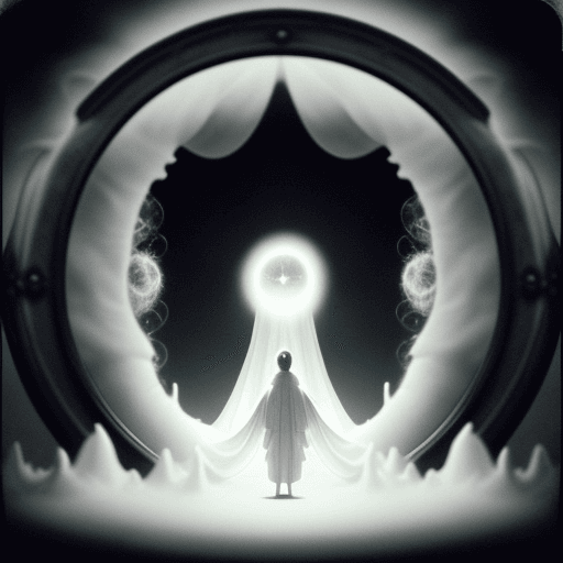 AI generated: detailed vintage photo super 8 , people in white robes gathering to open a portal to cosmic void ins...