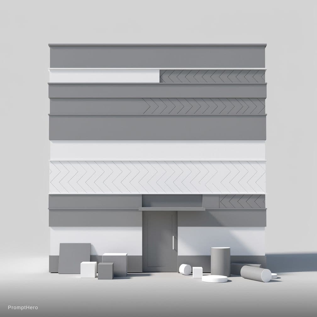 AI generated: a minimalist design minimalist style building, gray & white minimalist color on exterior walls, fron...