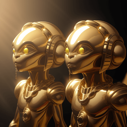 AI generated: Photo of two aliens with gold chains, ultra realistic, dramatic lighting, dramatic lighting, stage b...