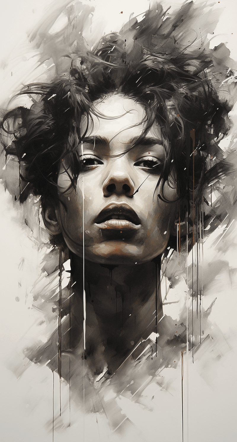 AI generated: a drawing of a woman with her hair in the air it is black and white, in the style of mark lague, hyp...