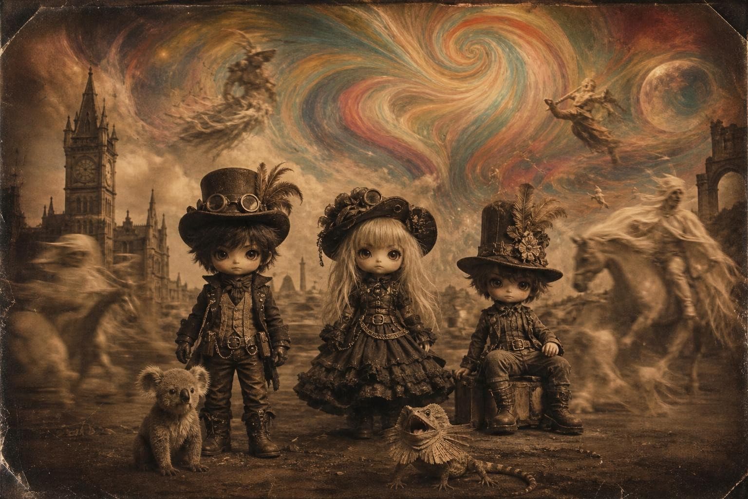 AI generated: In a creative abstract surrealism scene, rendered in the visual language of early Victorian photogra...