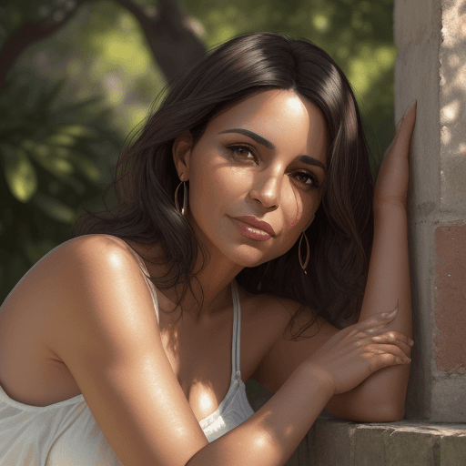 AI generated: A 35 yo latin woman in a delightful afternoon. This portrait is the best representation of female be...