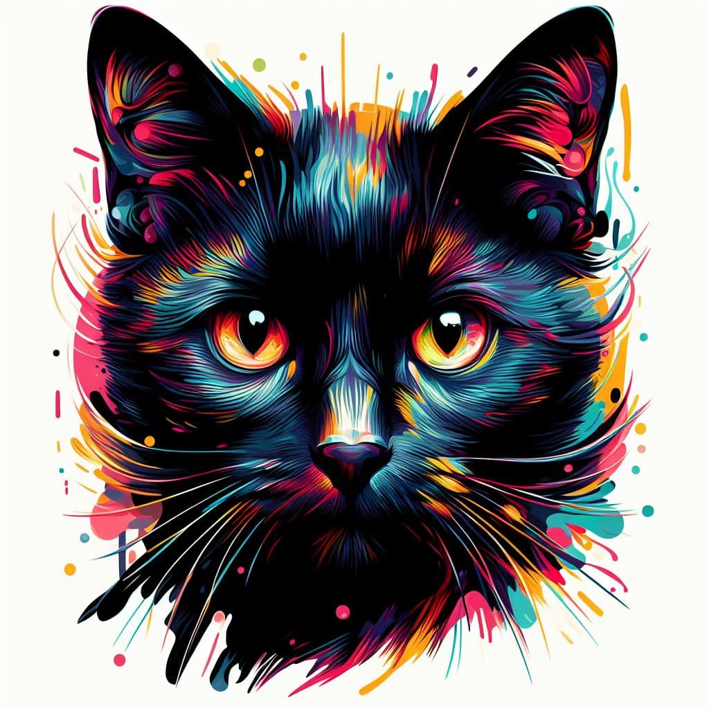AI generated: Create a captivating portrait of a black cat in the style of a vintage abstract fashion art piece. T...