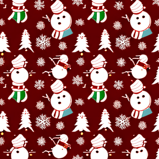 AI generated: seamless pattern, christmas pattern, snowmen, stylization, pure colors, minimalism, red background, ...