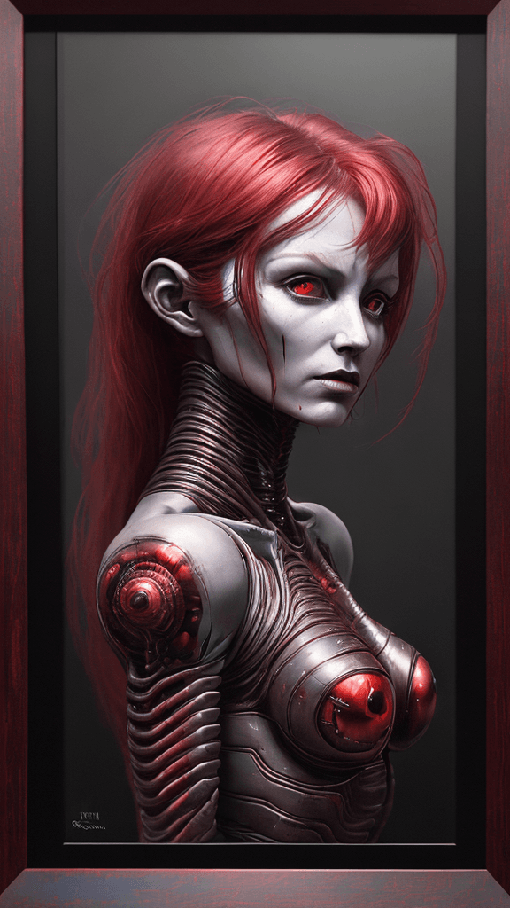 AI generated: ultra HD "complex-inducing (Alien:1.5) RFKTR-style headshot framed transparent ruby red in the style...