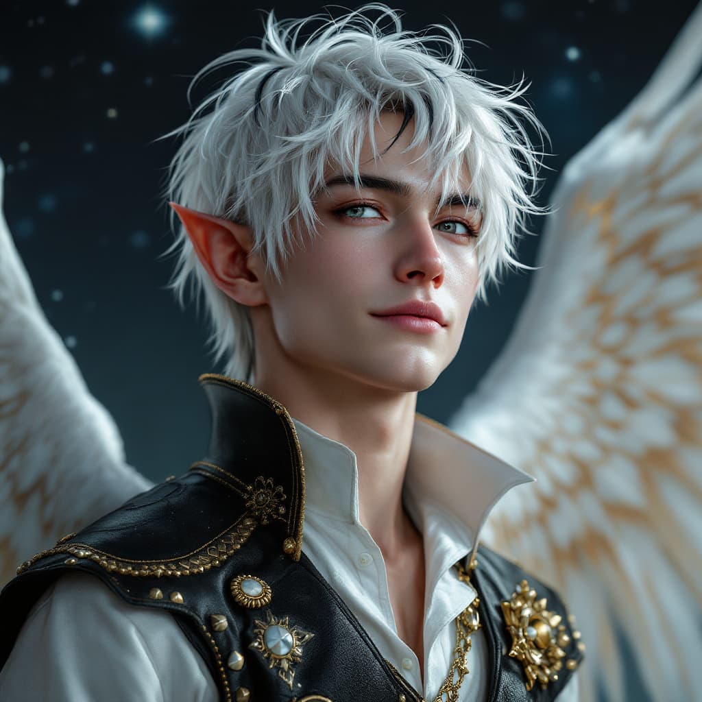 AI generated: High resolution photography, photorealistic portrait angelic male elf. handsome swashbuckler, soft p...