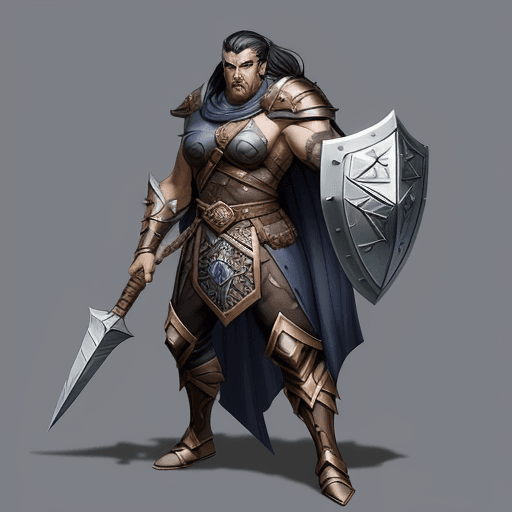 AI generated: a cartoon image of a man with a (war hammer) and a shield, straight face, Handsome, realistic fantas...