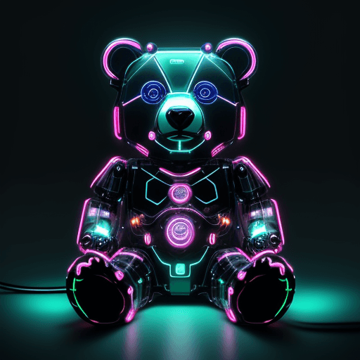 AI generated: create a cute toy bear, sharp focus, cyborg, made with mechanical parts, mechanical body, shiny day,...