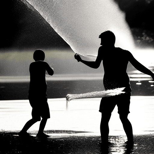 AI generated: water being thrown.  silhouette.
