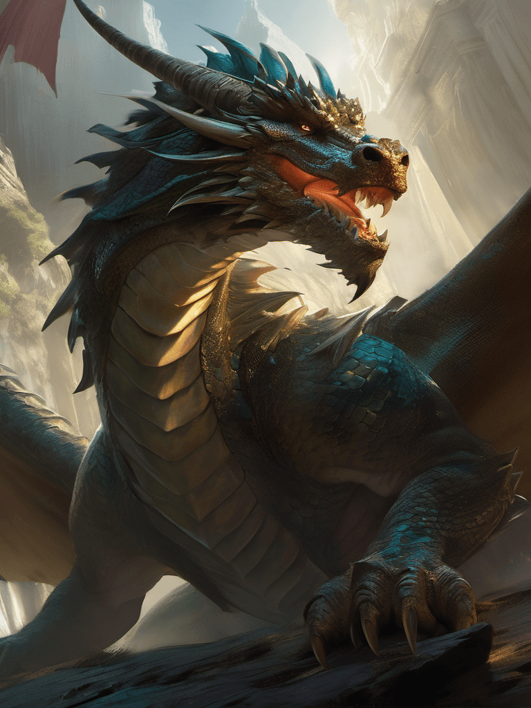 AI generated: a magnificent dragon waking up from a thousand years of sleep, unforgettable, insane, concept art by...