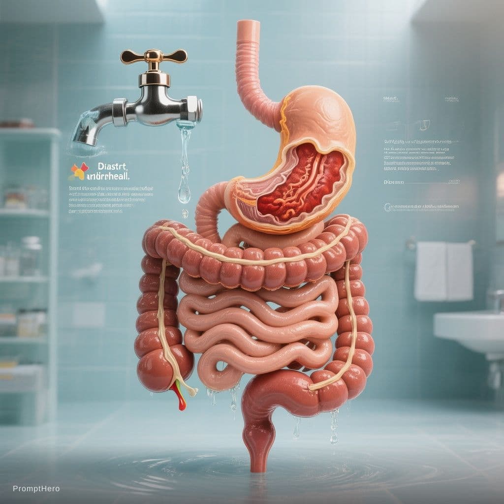 AI generated: pharmaceutical product flyer concept. visual metaphor. one end of the human digestif system at the s...