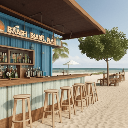 AI generated: A beach bar located in the location of the google maps link, https://maps.app.goo.gl/dhb6apa3j2GCWpi...