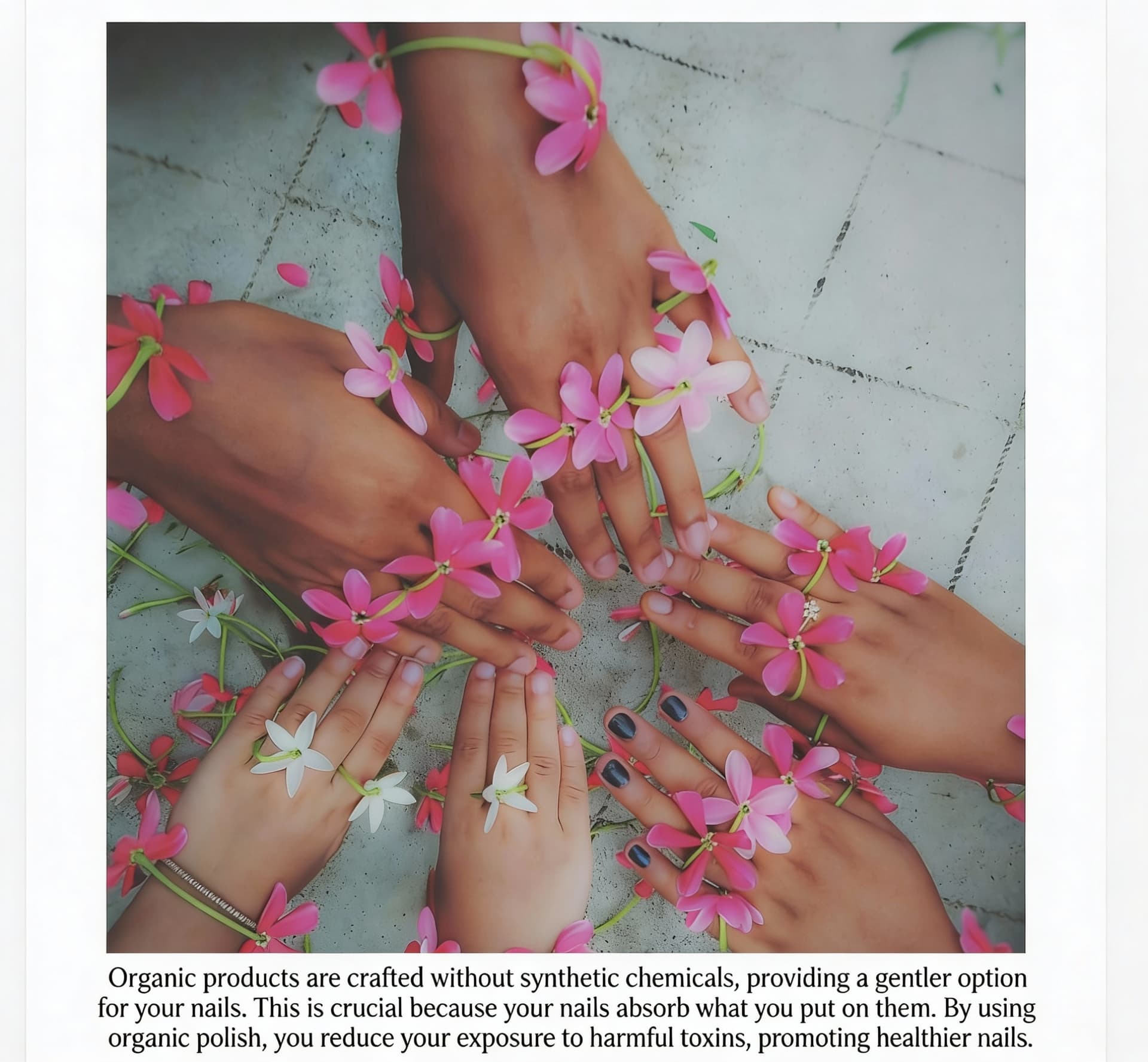 AI generated: Organic products are crafted without synthetic chemicals, providing a gentler option for your nails....