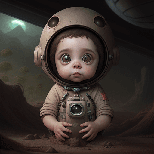 AI generated: prehistoric  digital DOF matte painting by ross trans, earthy colour cute adorable human baby astron...