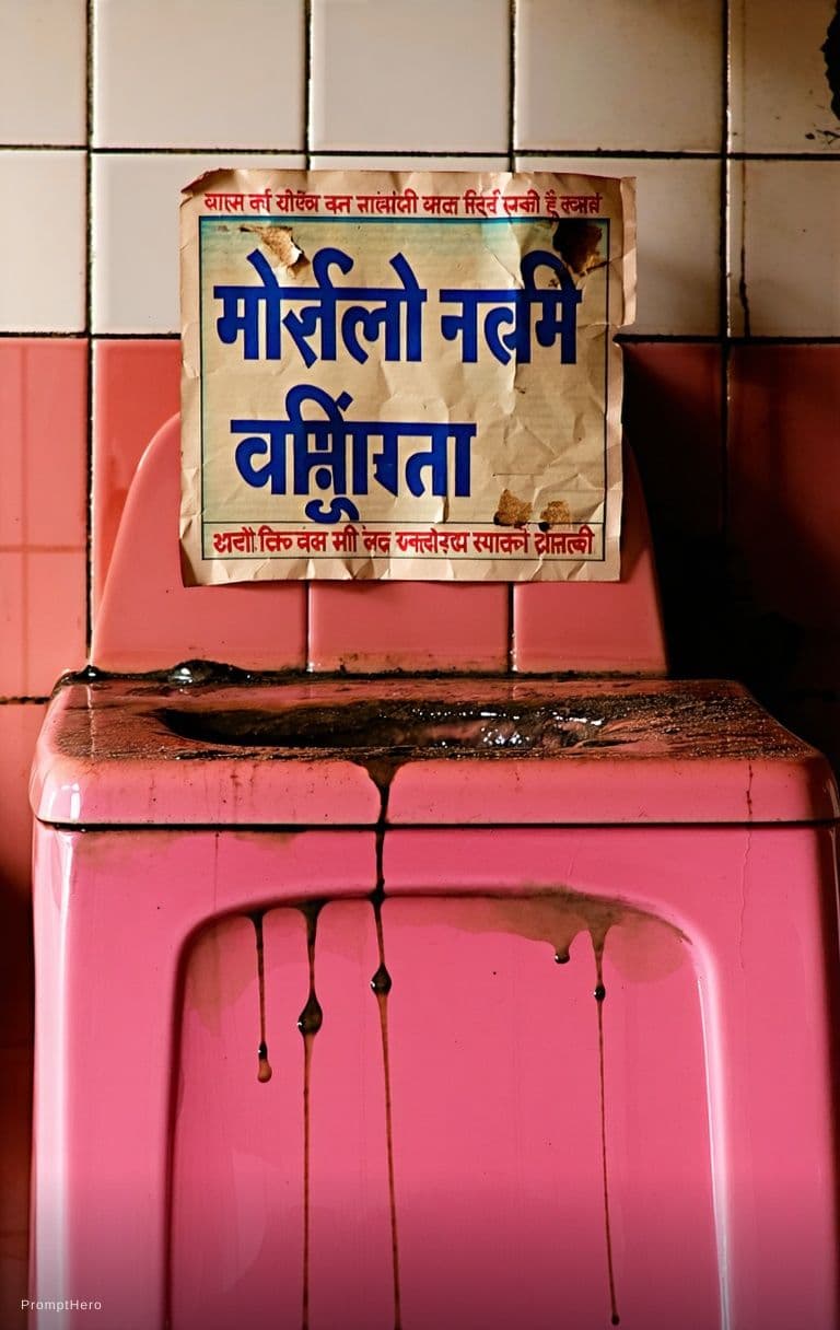 AI generated: Make pic poster in dirty public toilet on poster written text chudakkad chhinal 