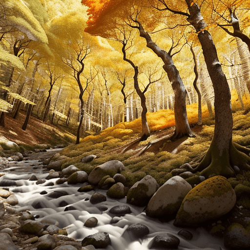 AI generated: Crea una pintura al óleo que represente un sendero en un bosque durante una tarde de otoño. Las hoja...