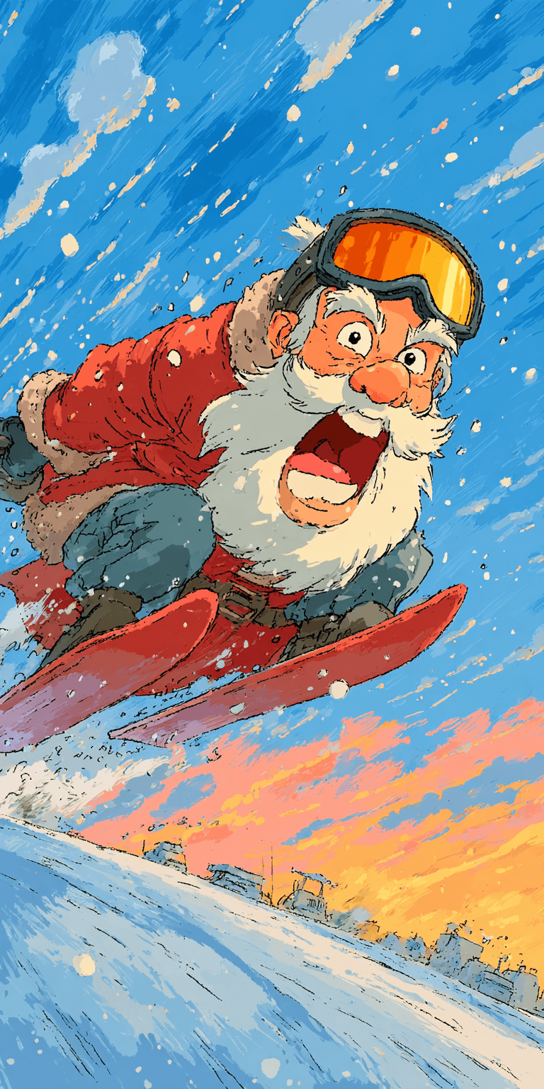 AI generated: santa claus in a sled, lively and energetic --chaos 75 --ar 1:2 --raw --sref 2655718583 --stylize 75...