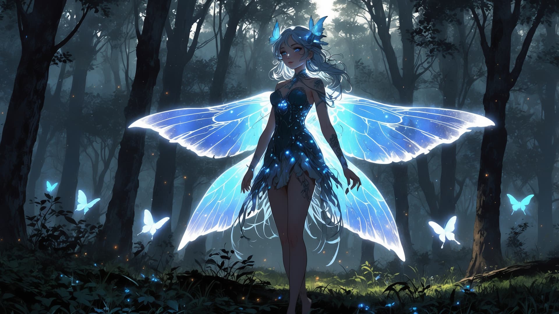AI generated: In a misty, moonlit forest, a Beautiful elysian nymph emerges from the shadows, her ethereal beauty ...