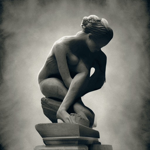 AI generated: broken woman represented by a stone statue breaking apart in the style of an eerie digital painting,...