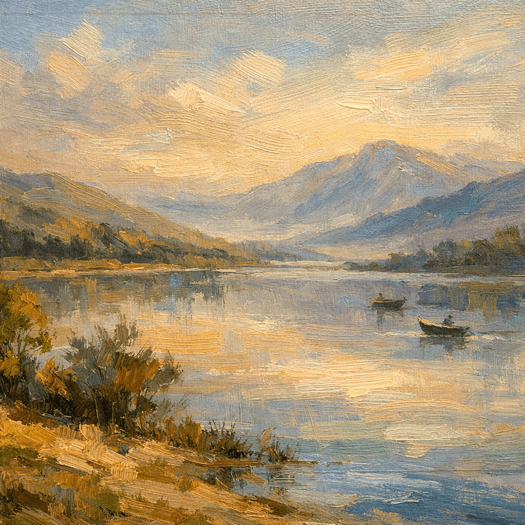 AI generated: Create a beautiful landscape that looks human made -- add brush strokes, whatever you can to give it...