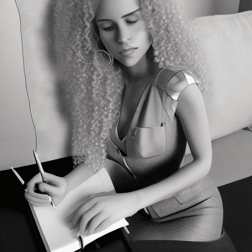 AI generated: {Beautiful Blonde haired (shoulder length curly with silver highlights) Psychologist lounging on her...