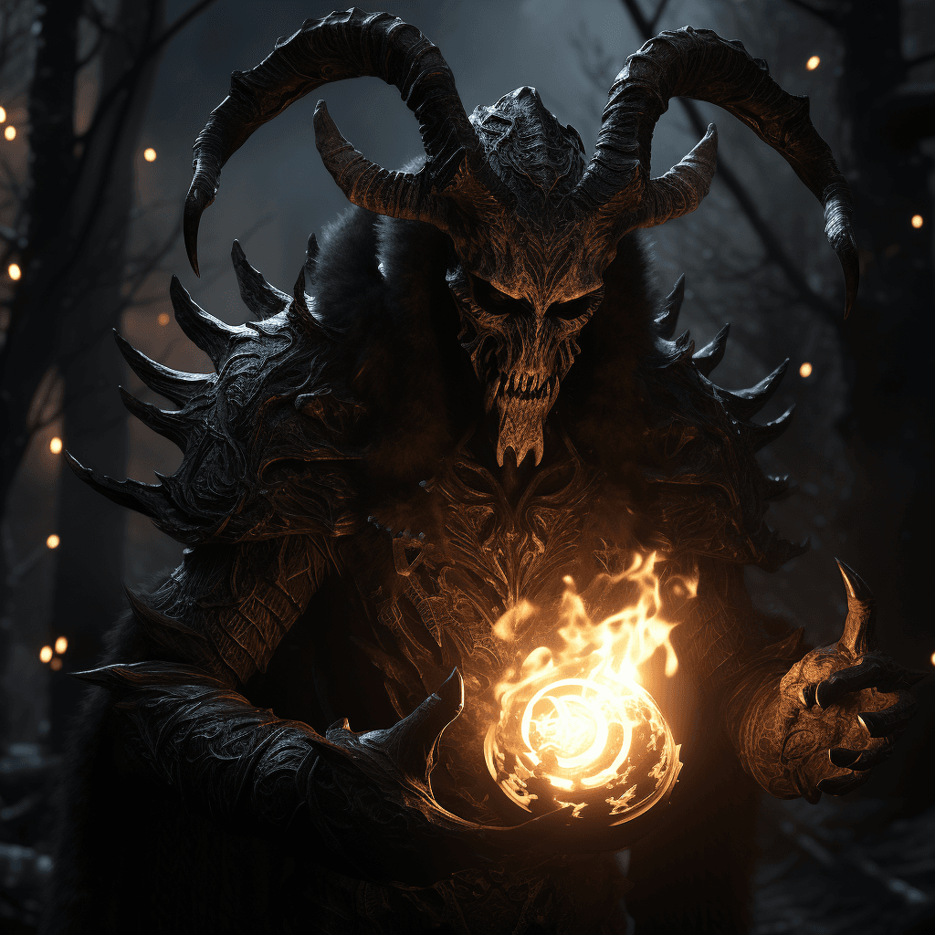 AI generated: ""An Ancient Black Magic SUMMONING, KRAMPUS Emerges for its yearly feast on a Halloween Dark Night w...