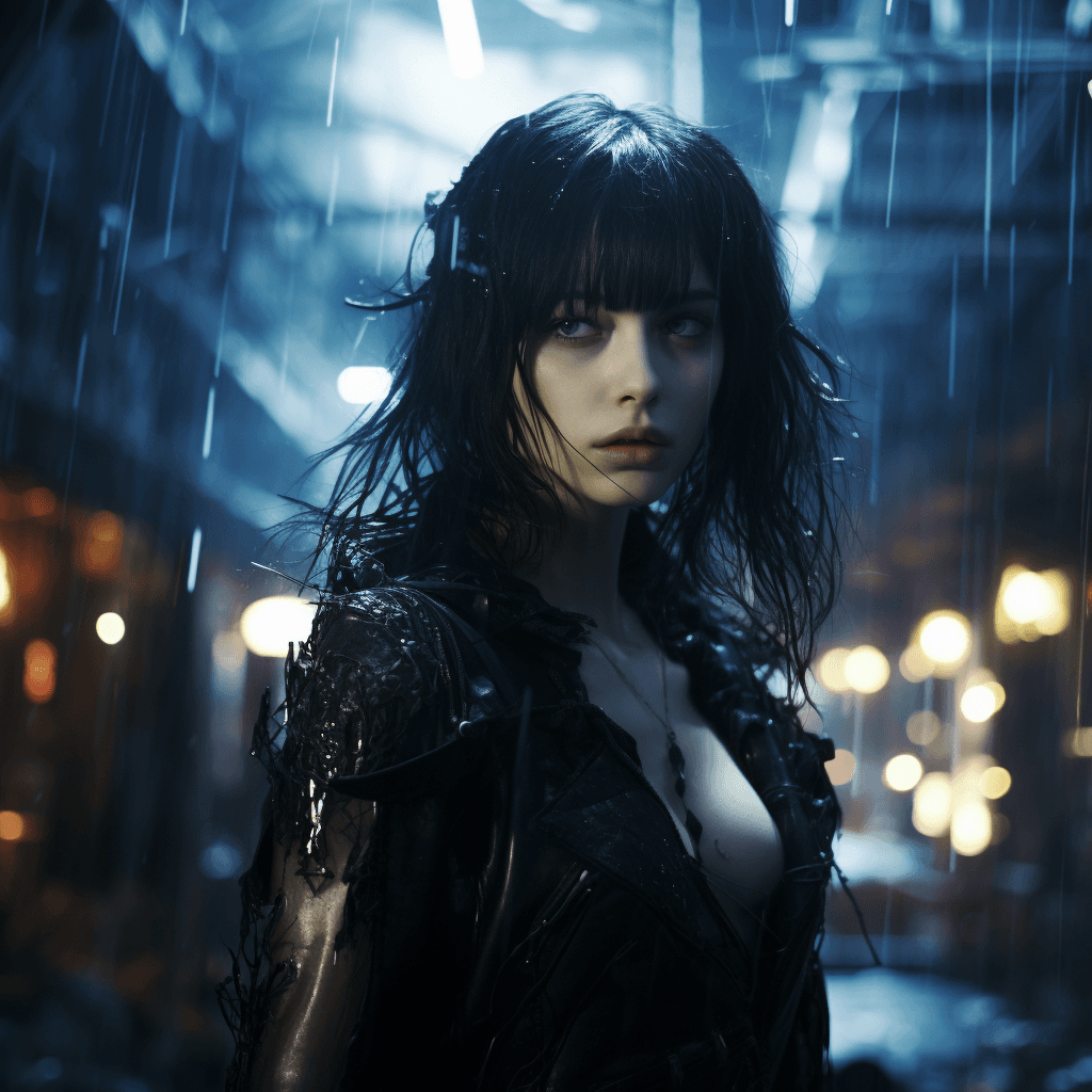 AI generated: Female, Cyberpunk Night City, black hole, singularity, apocalypse, nihilism, Cthuru, grand worldview...