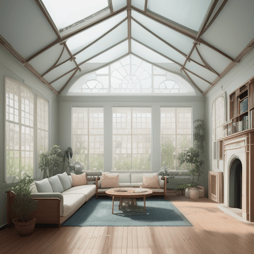 AI generated: High resolution photography interior design, dreamy sunken living room conversation pit, wooden floo...