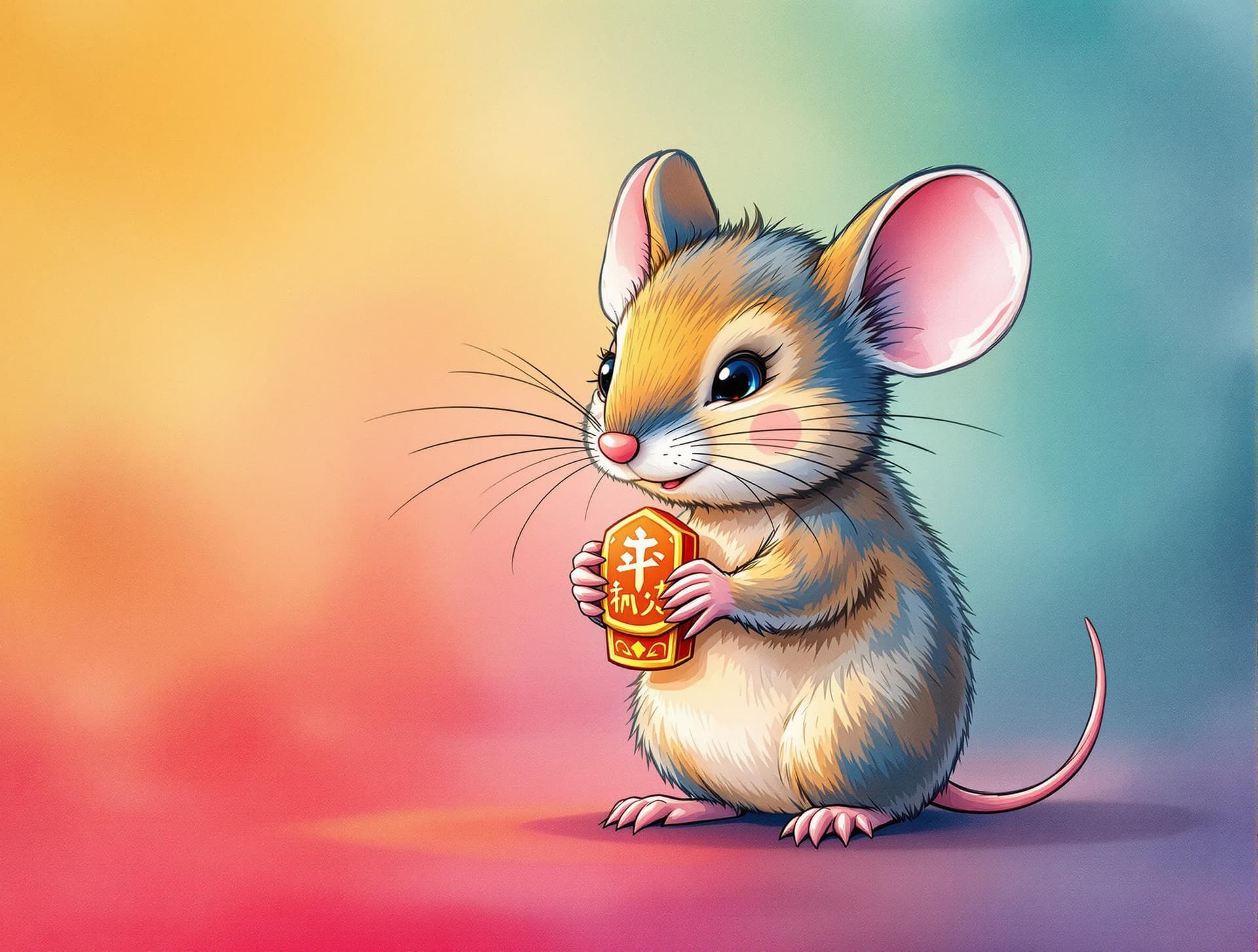 AI generated: exquisite，best quality, original, wallpaper,  gradient_background, a cute Mouse with straight face g...