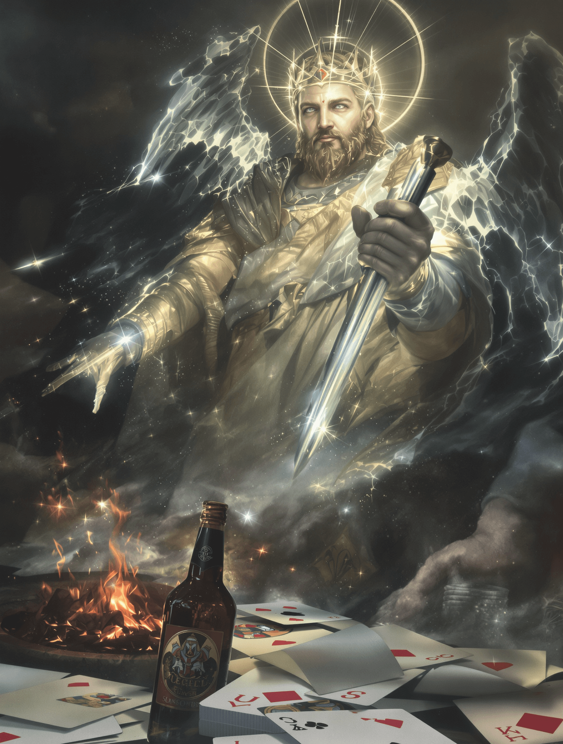 AI generated: And from the windy West came two-gunned Gabriel, From Jesu’s sleeve trumped up the king of spots, Th...