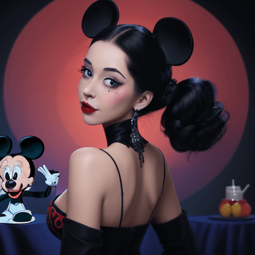AI generated: a painting of a Mickey Mouse with make up of Catrina, in the style of disney animation, 32k uhd, cha...