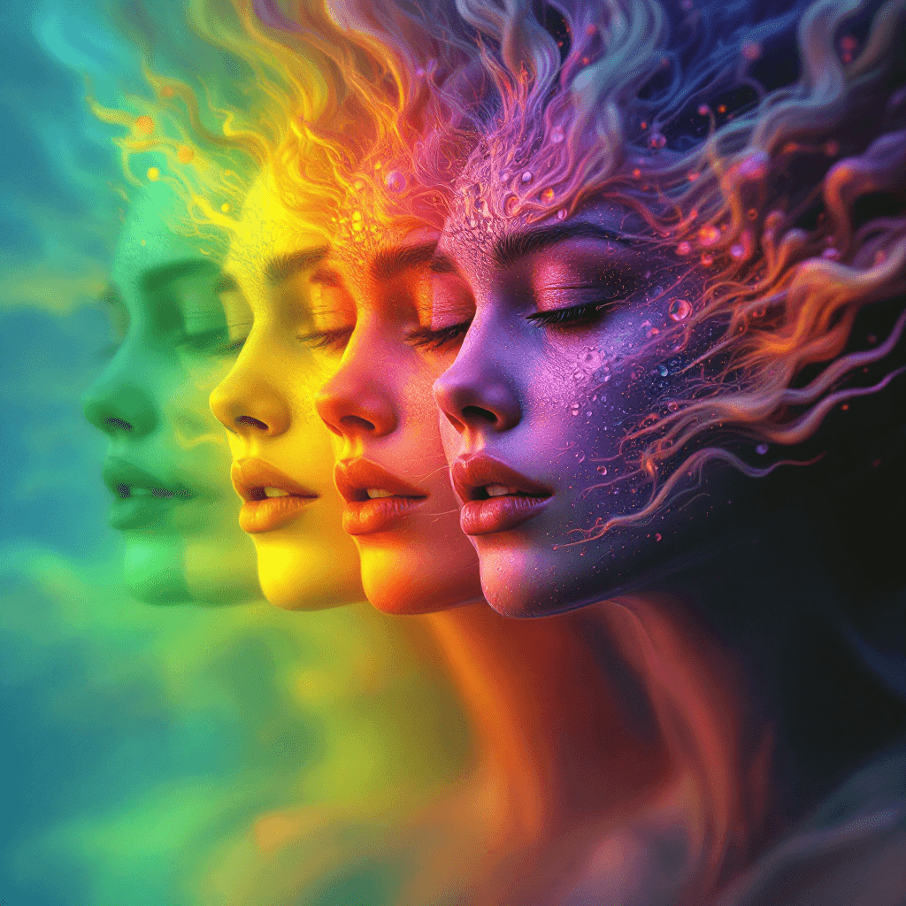 AI generated: Surreal image focusing on colors, each shade representing a different nuance of the woman’s fluctuat...