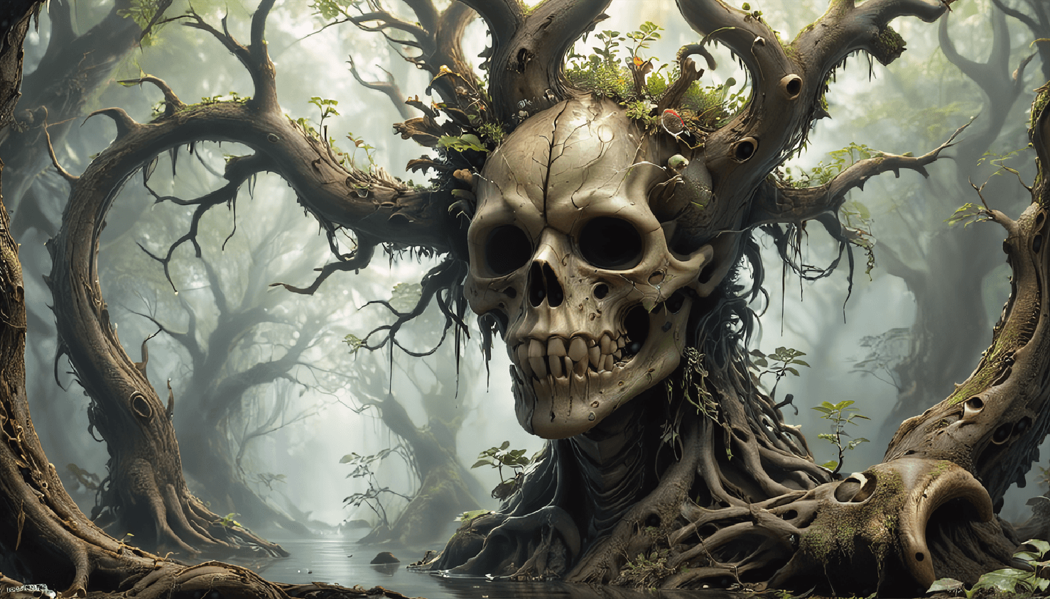 AI generated: ~*~enchanted tree~*~ "In a mystical forest, ancient trees with gnarled branches reach for the heaven...