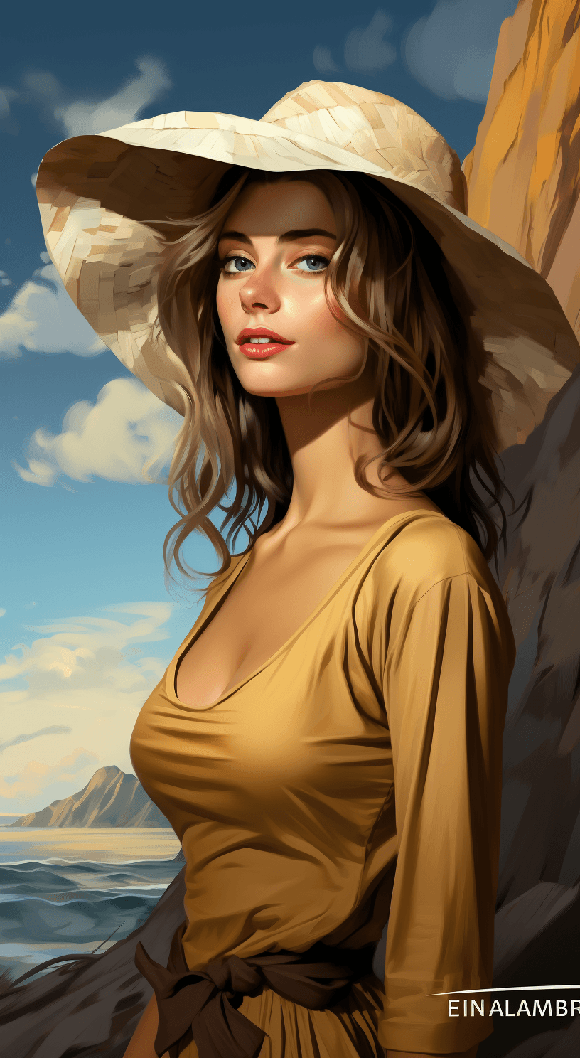 AI generated: free realistic painting, in the style of greg hildebrandt, feminine body, coastal landscapes, john l...
