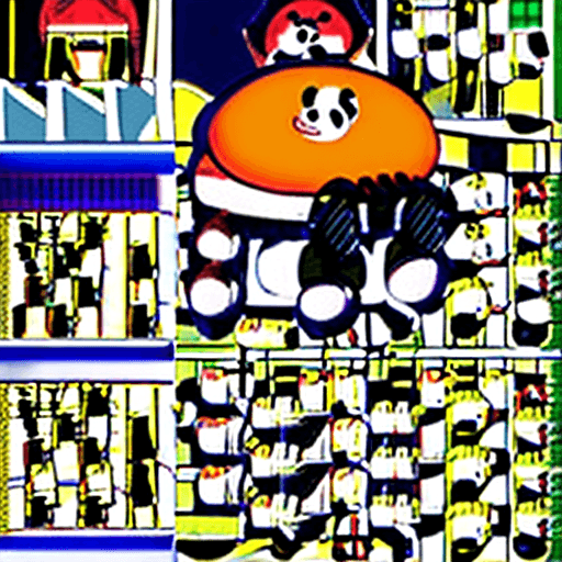 AI generated: (very super fat panda:1.2)with fat man's belly, in the ring, on the floor of the ring, there are hun...