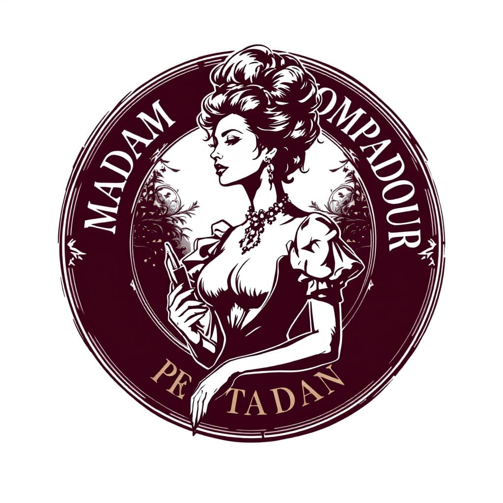 AI generated: High resolution, photorealistic, logo for a restaurant named madam pompadour including a woman figur...