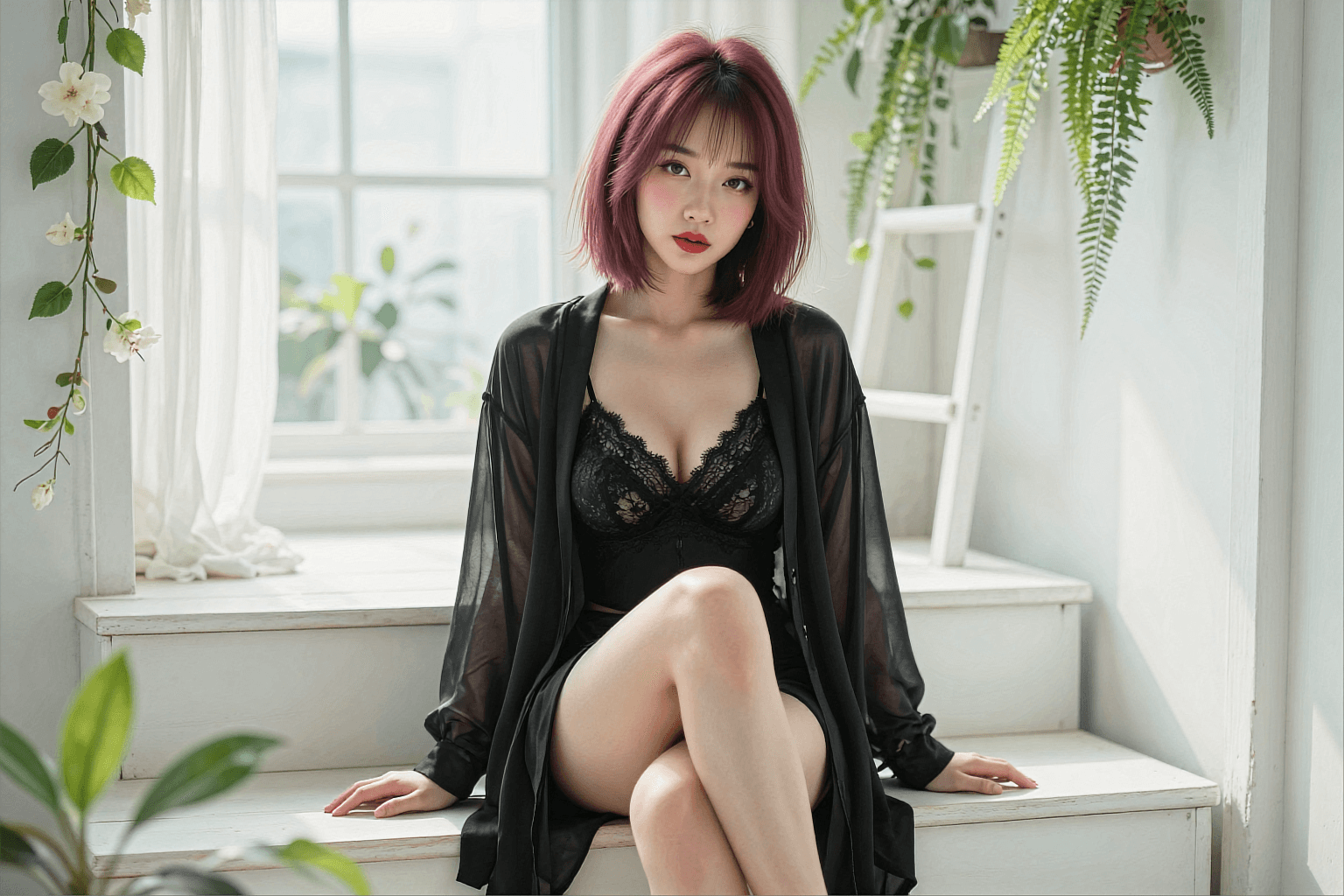 AI generated: The image is a horizontal, high-quality realistic photograph of a beautiful young East Asian woman. ...