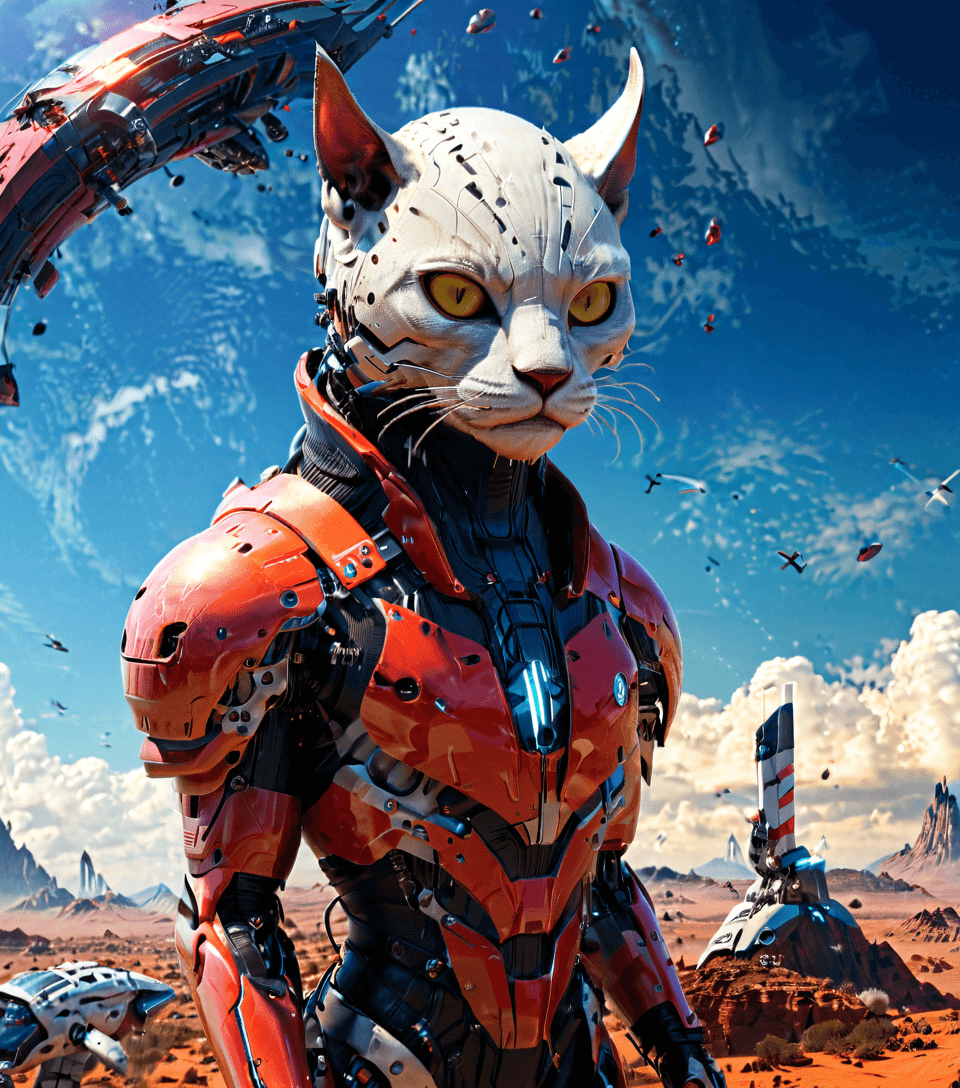AI generated: Sci-fi style, cyber Cat Vampire, futuristic, technological, alien worlds, space themes, advanced civ...