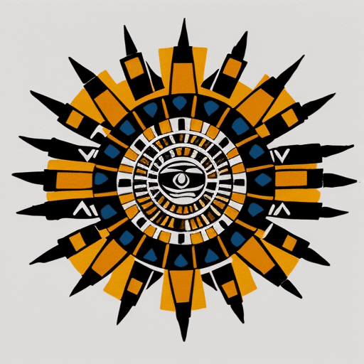 AI generated: aztec stone art, the sun is painted on white background. It is hand drawn, very simple and minimalis...