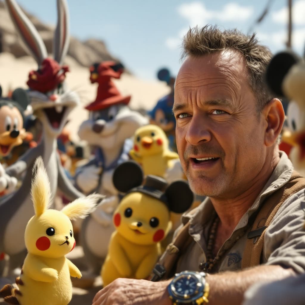 AI generated: "Una parodia de la película 'El Náufrago' en un estilo realista. Tom Hanks está en una isla desierta...