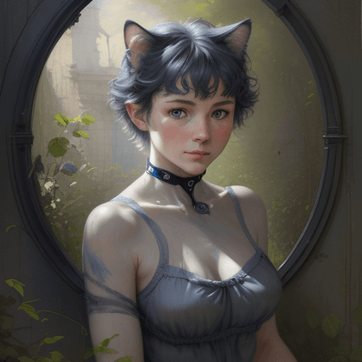 AI generated: blue gray  kitty cat British short-hair adventure ,painted using layers, realistic portrait emerges ...