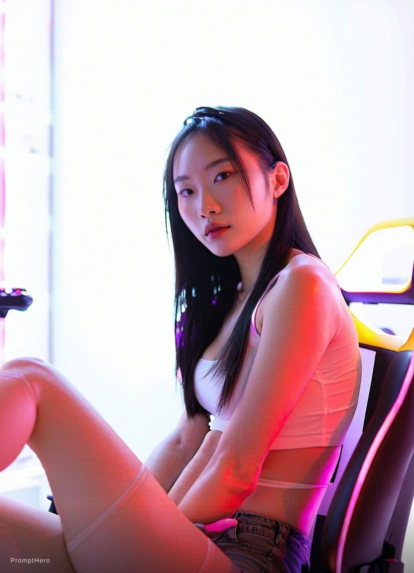 AI generated: A highly detailed, photorealistic, cinematic horizontal full-body shot of a stunning young East Asia...